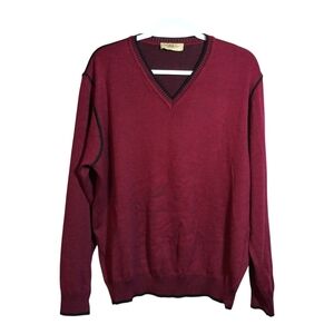 Montechiaro V-neck Pullover Modern Fit Wool Blend Bordeaux Sweater Size M
